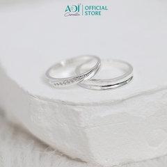 Nhẫn Đôi Bạc ADJ 925 Cặp Chéo Đá CZ Phụ Kiện Trang Sức Nữ Cao Cấp