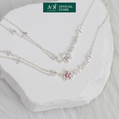 Lắc Tay Bạc Nữ ADJ Dây Đôi Mix Charm Hoa Đá Hồng Lấp Lánh