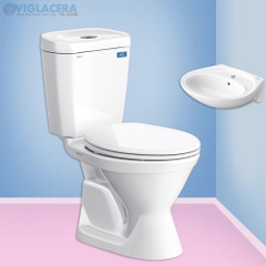 Bồn cầu 2 khối Viglacera Vi66 +  lavabo VTL  (nắp êm)