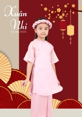 Set Áo Dài Lụa Nhung Phối Voan Thêu Cách Tân "Xuân Nhi" Bé Gái Cao Cấp - 533 6075