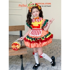 HALLOWEEN 2025 - Đầm Yếm Dáng Bí Bánh Mì Hamburger Bé Gái Cao Cấp