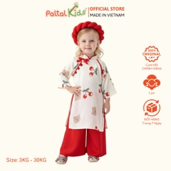 Set Áo Dài Lụa Cherry Cách Tân Kèm Phụ Kiện Bé Gái Cao Cấp - 533 6096