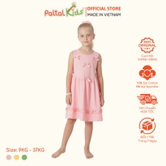 Đầm Dáng Xòe Tay Bản Đính Nơ Cotton Mỹ Bé Gái Cao Cấp - 02C 8033