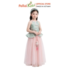 TRUNG THU 2026 - Set Yếm Cúc Tàu Bọc Phối Chân Váy Voan Tơ Hồng Tặng Kèm Mấn Bé Gái Cao Cấp