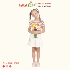 Áo Thun Croptop Cổ Tròn Cotton Sọc Gân Bé Gái Cao Cấp - 020 1421