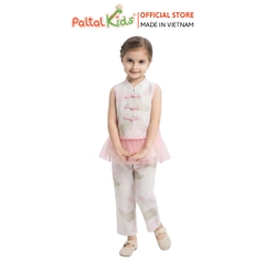 TRUNG THU 2026 - Set Cổ Tàu Áo Phối Voan Hoa Sen Bé Gái Cao Cấp