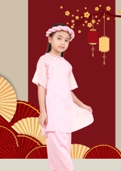 Set Áo Dài Lụa Nhung Phối Voan Thêu Cách Tân "Xuân Nhi" Bé Gái Cao Cấp - 533 6075