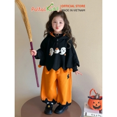 HALLOWEEN 2025 - Set Áo Cánh Dơi Hình In Bóng Ma Mix Quần Ống Rộng Bé Gái Cao Cấp