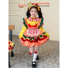 HALLOWEEN 2025 - Đầm Yếm Dáng Bí Bánh Mì Hamburger Bé Gái Cao Cấp
