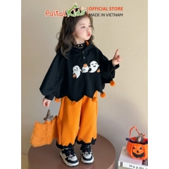 HALLOWEEN 2025 - Set Áo Cánh Dơi Hình In Bóng Ma Mix Quần Ống Rộng Bé Gái Cao Cấp
