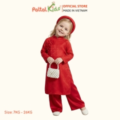 Set Áo Dài Lụa Gấm Diên Hoa Cổ Truyền Đính Hoa Cúc Bé Gái Cao Cấp - 533 6105