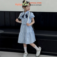 Đầm Sơ Mi Babydoll Tay Phồng Thô Mềm Bé Gái Cao Cấp - 02C 9211