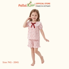 Đồ Bộ Đùi Đũi Mềm Cổ Sen Họa Tiết Nơ Tim Nhí Phối Quần Bèo Bé Gái - 9213