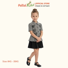 Set Áo Sơ Mi Caro Đính Nơ Đá Mix Chân Váy Xếp Ly 2 Tầng Bé Gái Cao Cấp - 022 6063