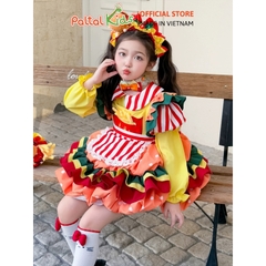 HALLOWEEN 2025 - Đầm Yếm Dáng Bí Bánh Mì Hamburger Bé Gái Cao Cấp