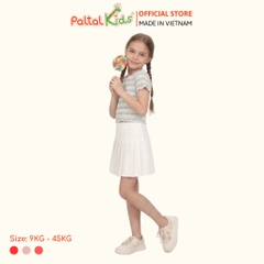 Áo Thun Croptop Cổ Tròn Cotton Sọc Gân Bé Gái Cao Cấp - 020 1421