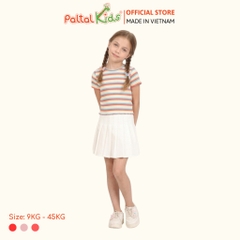 Áo Thun Croptop Cổ Tròn Cotton Sọc Gân Bé Gái Cao Cấp - 020 1421