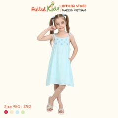 Đầm Dáng A Hai Dây Lanh Lạnh Đính Hoa Bé Gái Cao Cấp - 252 8027