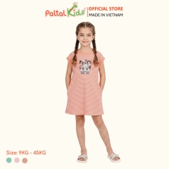 Đầm Dáng A Cánh Dơi Hình In Thỏ Xám Cotton Mỹ Bé Gái Cao Cấp - 02C 8024