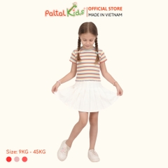 Áo Thun Croptop Cổ Tròn Cotton Sọc Gân Bé Gái Cao Cấp - 020 1421