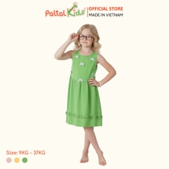 Đầm Dáng Xòe Tay Bản Đính Nơ Cotton Mỹ Bé Gái Cao Cấp - 02C 8033