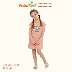 Đầm Dáng A Cánh Dơi Hình In Thỏ Xám Cotton Mỹ Bé Gái Cao Cấp - 02C 8024