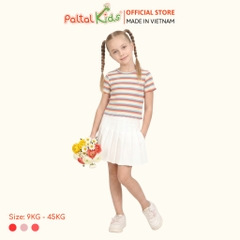 Áo Thun Croptop Cổ Tròn Cotton Sọc Gân Bé Gái Cao Cấp - 020 1421
