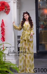 Maxi Dài Xanh Tay Dài Cổ V