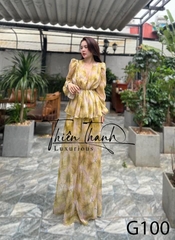 Maxi Dài Xanh Tay Dài Cổ V