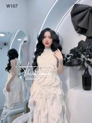 Set TK Áo Dài Cổ Yếm Đính Vải Tua Rua
