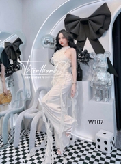 Set TK Áo Dài Cổ Yếm Đính Vải Tua Rua