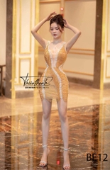 Đầm TK Dây Ngắn Xẻ Ngực Kết Tay Tua Rua