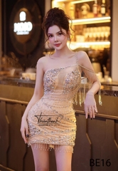 Đầm TK Ngắn Vai Chéo Tua Rua Đính Đá