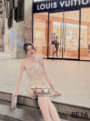 Đầm TK Ngắn Vai Chéo Tua Rua Đính Đá