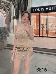 Đầm TK Ngắn Vai Chéo Tua Rua Đính Đá