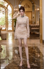 Đầm TK Body Ngắn Tay Dài Khoét Bụng Đính Hạt