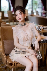 Đầm TK Hai Dây Ngắn Đính Bướm Lông Vũ