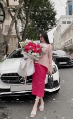 Set Dài Áo Thun Tay Ngắn Mix Chân Váy Dài Xếp Ly