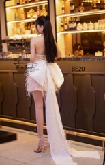 Đầm Yếm Ngắn Vỏ Sò Lông Vũ Kèm Nơ