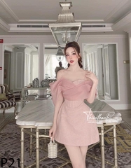 Đầm TK Hai Dây Ngắn Bèo Ngực Đính Kim Tuyến