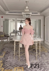 Đầm TK Hai Dây Ngắn Bèo Ngực Đính Kim Tuyến
