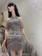 Đầm TK Ngắn Yếm Đính Kim Sa Vai Rơi
