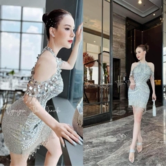 Đầm TK Ngắn Yếm Đính Kim Sa Vai Rơi