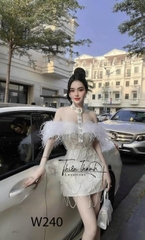 Đầm TK Ngắn Trễ Vai Đính Lông
