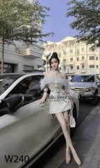 Đầm TK Ngắn Trễ Vai Đính Lông