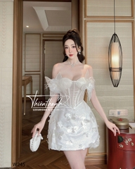 Đầm TK Cúp Ngực Ngắn Đính Bướm Kèm Hoa