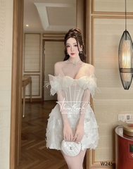 Đầm TK Cúp Ngực Ngắn Đính Bướm Kèm Hoa