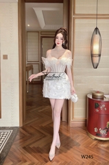 Đầm TK Cúp Ngực Ngắn Đính Bướm Kèm Hoa
