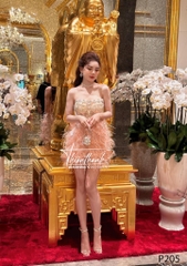 Đầm TK Ngắn Cúp Ngực Đính Đá Kèm Lông