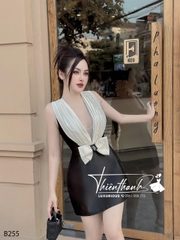 Đầm TK Ngắn Cổ V Khoét Sâu Đính Nơ